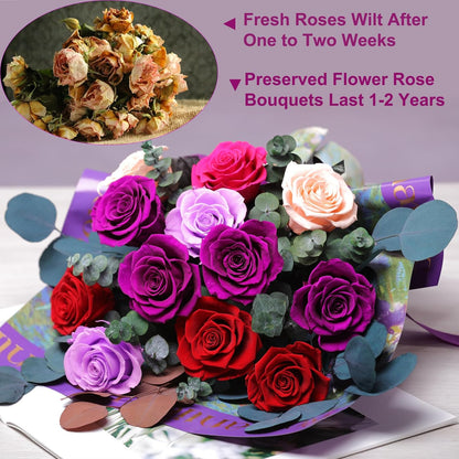 lovenfold Preserved Flowers for Delivery, Purple Rose Bouquets That Last 1-3 Years, Birthday Flowers Gifts for Women Mom Grandma Wife Friends