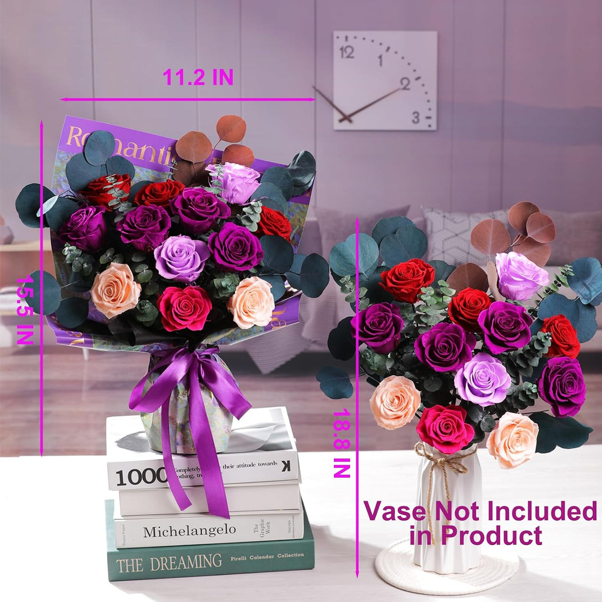 lovenfold Preserved Flowers for Delivery, Purple Rose Bouquets That Last 1-3 Years, Birthday Flowers Gifts for Women Mom Grandma Wife Friends