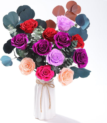 lovenfold Preserved Flowers for Delivery, Purple Rose Bouquets That Last 1-3 Years, Birthday Flowers Gifts for Women Mom Grandma Wife Friends