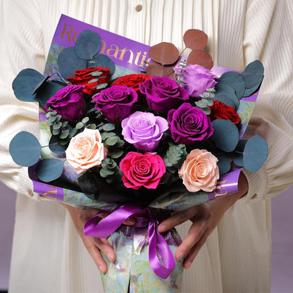lovenfold Preserved Flowers for Delivery, Purple Rose Bouquets That Last 1-3 Years, Birthday Flowers Gifts for Women Mom Grandma Wife Friends