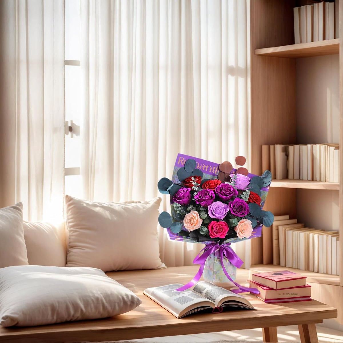 lovenfold Preserved Flowers for Delivery, Purple Rose Bouquets That Last 1-3 Years, Birthday Flowers Gifts for Women Mom Grandma Wife Friends
