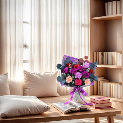 lovenfold Preserved Flowers for Delivery, Purple Rose Bouquets That Last 1-3 Years, Birthday Flowers Gifts for Women Mom Grandma Wife Friends