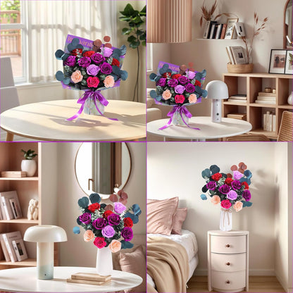 lovenfold Preserved Flowers for Delivery, Purple Rose Bouquets That Last 1-3 Years, Birthday Flowers Gifts for Women Mom Grandma Wife Friends