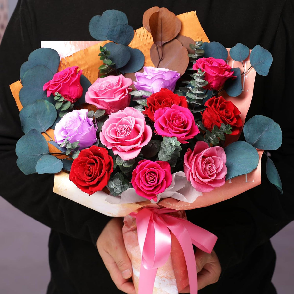lovenfold Preserved Flowers for Delivery, Purple Rose Bouquets That Last 1-3 Years, Birthday Flowers Gifts for Women Mom Grandma Wife Friends