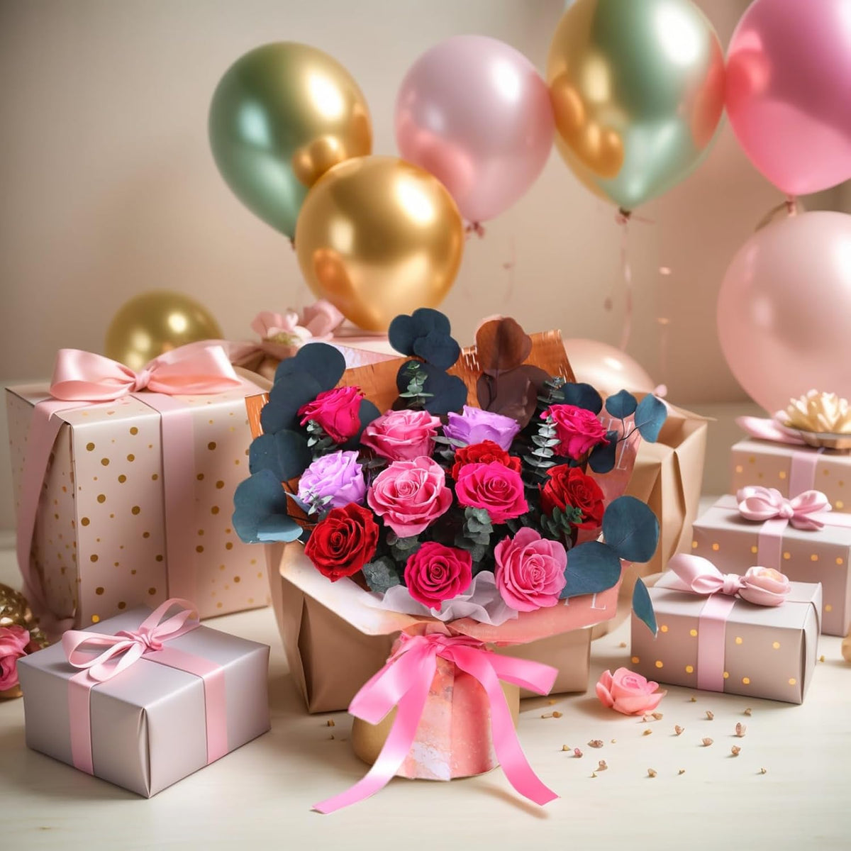 lovenfold Preserved Flowers for Delivery, Purple Rose Bouquets That Last 1-3 Years, Birthday Flowers Gifts for Women Mom Grandma Wife Friends