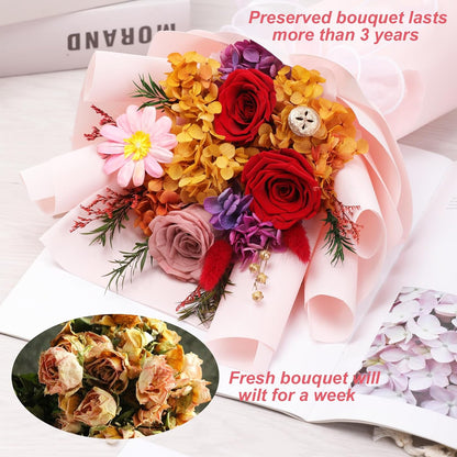 lovenfold Preserved Flowers for Delivery, Purple Rose Bouquets That Last 1-3 Years, Birthday Flowers Gifts for Women Mom Grandma Wife Friends