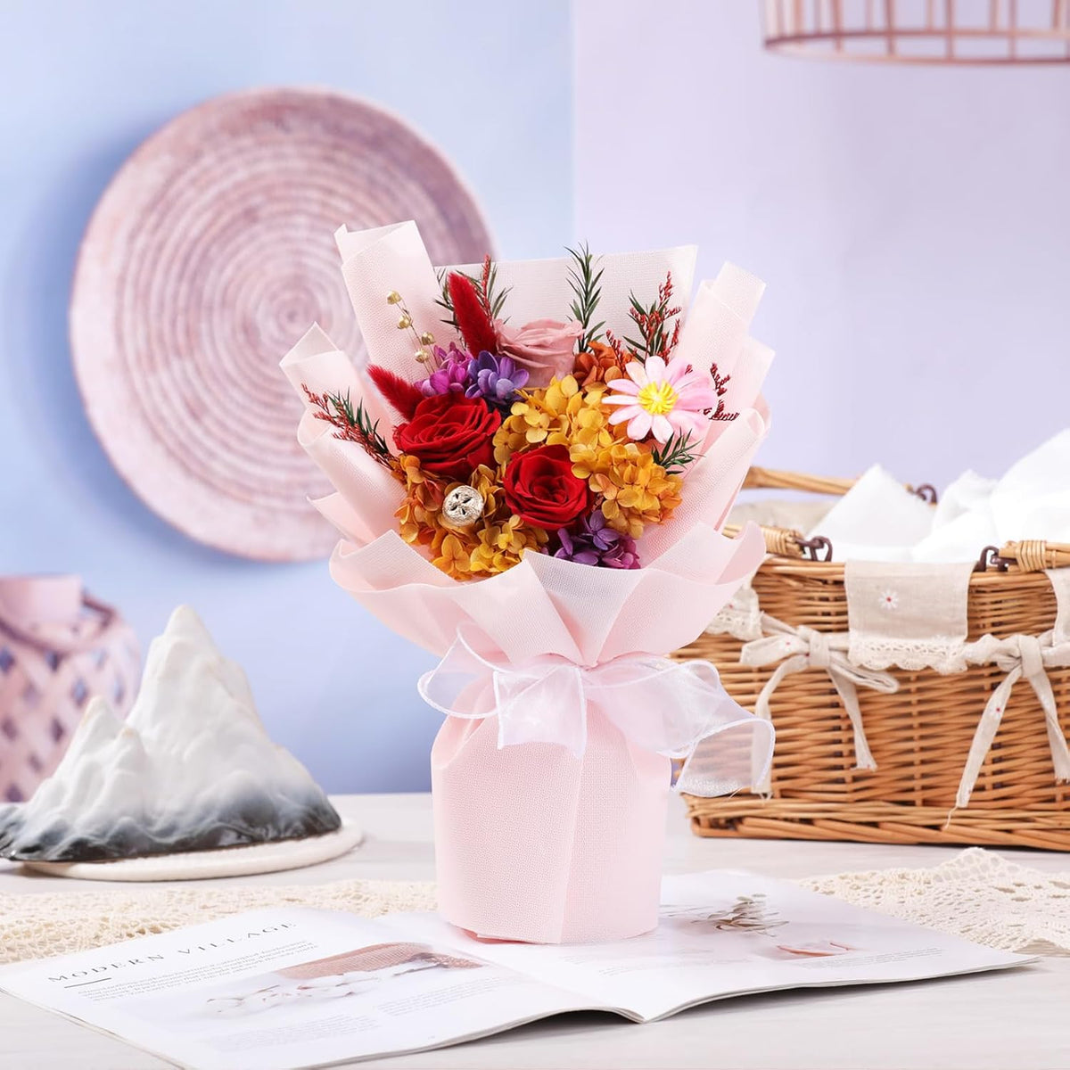 lovenfold Preserved Flowers for Delivery, Purple Rose Bouquets That Last 1-3 Years, Birthday Flowers Gifts for Women Mom Grandma Wife Friends
