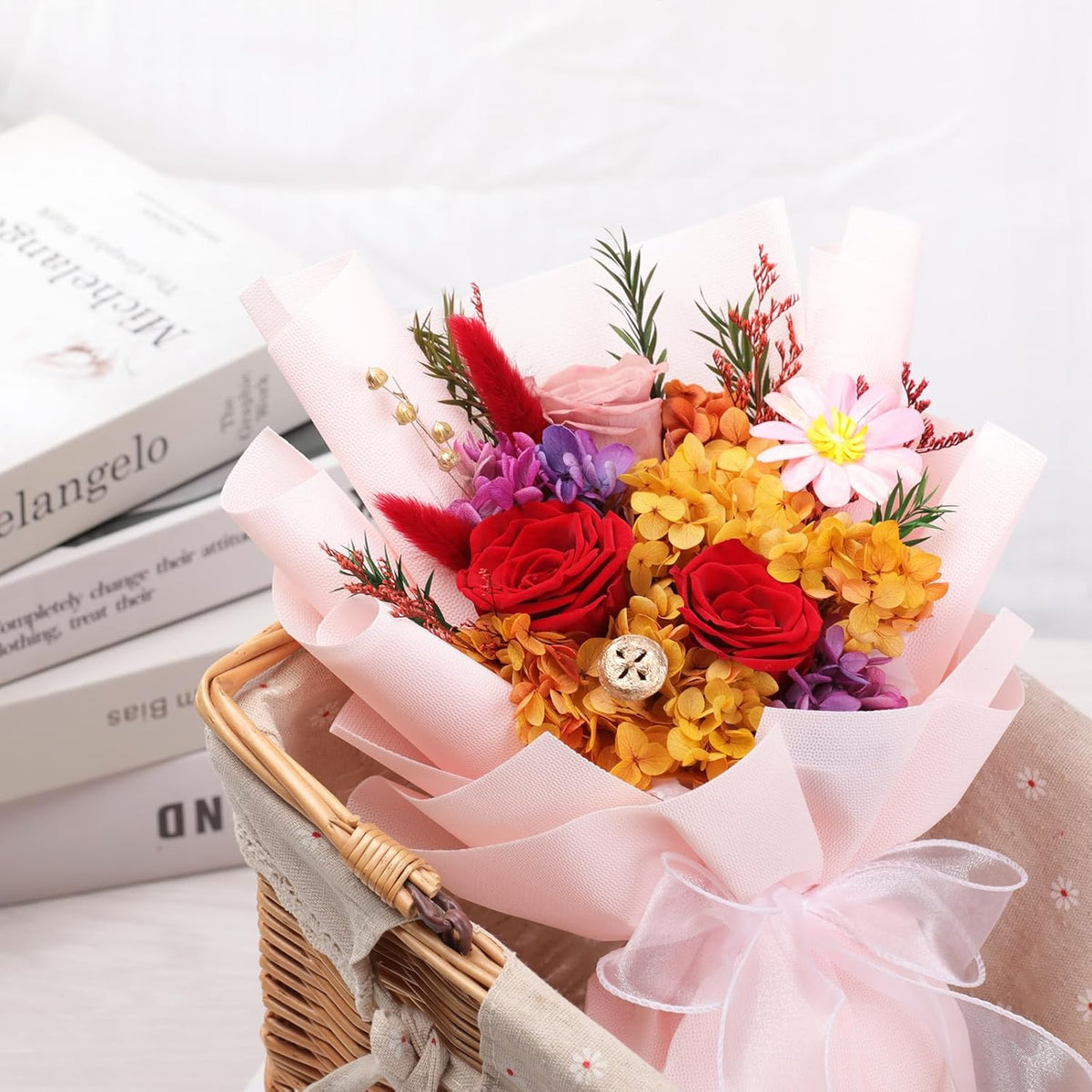 lovenfold Preserved Flowers for Delivery, Purple Rose Bouquets That Last 1-3 Years, Birthday Flowers Gifts for Women Mom Grandma Wife Friends