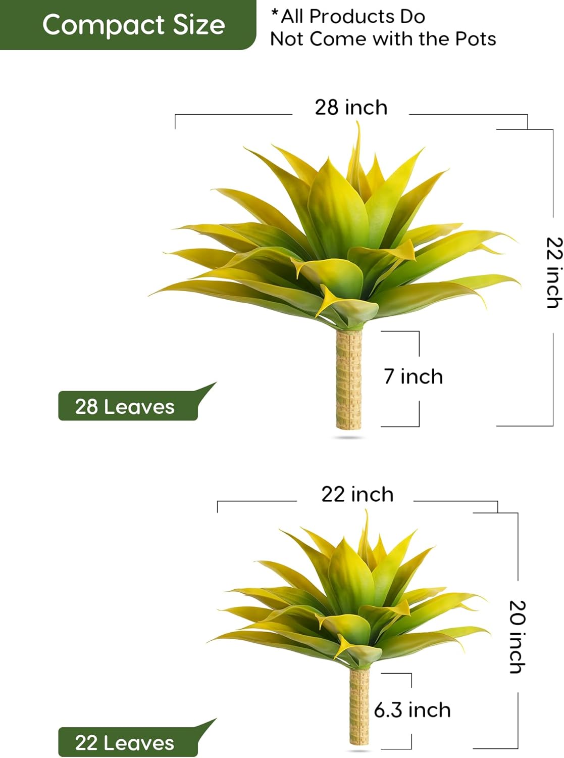 28 Inch Artificial Agave Plants Outdoor Set, Large Fake Plants Indoor for Home Decor, Realistic UV Resistant Faux Succulents Plants Without Pot, Set of 2