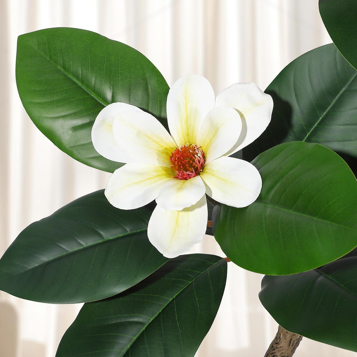 Rubber Tree 7 ft Artificial Tree in White Planter Pot, Faux Plants Indoor