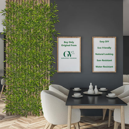 Bamboo Tree Branches 23” Long Stems Faux Greenery Artificial Plants Bulk Green Silk Leaves DIY Privacy Decoration Balcony Garden Outdoor Indoor Home Decor, 6pcs