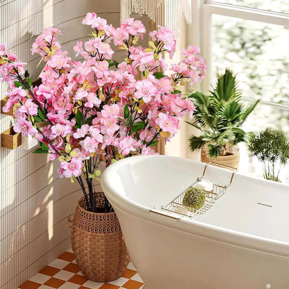 6Pcs Pink Artificial Cherry Blossom Branches for Home Decor, 27’’ | Faux Silk Long Stem Flowers for Summer Dining Wedding Party Decoration Indoor Table Centerpieces