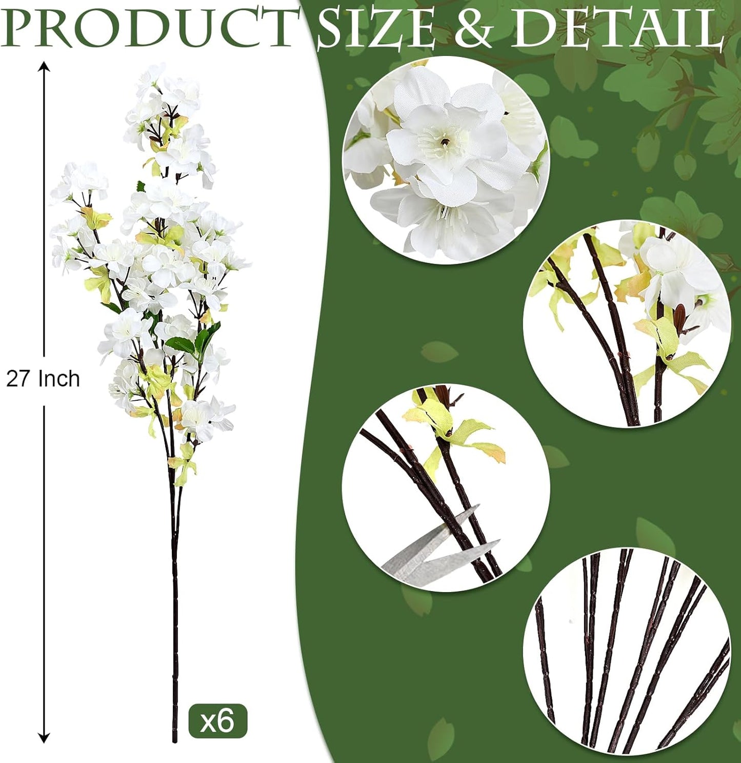 6Pcs Pink Artificial Cherry Blossom Branches for Home Decor, 27’’ | Faux Silk Long Stem Flowers for Summer Dining Wedding Party Decoration Indoor Table Centerpieces