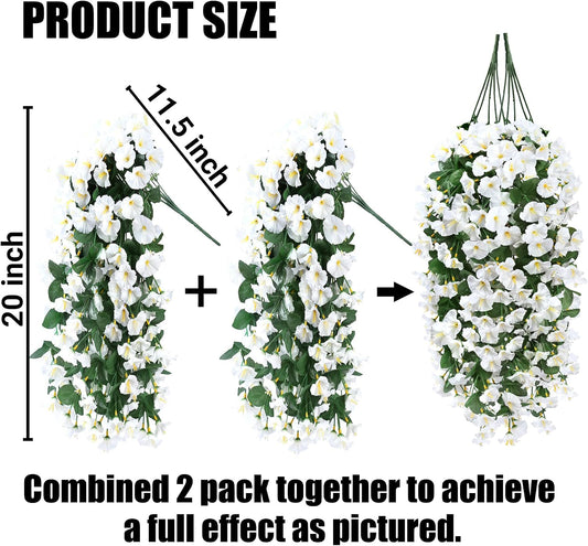 Artificial Fake Hanging Flowers Plants for Outdoor Outside Spring Summer Decoration Faux Silk UV Resistant Realistic Morning Glory Trailing Vines for Home Porch Patio Balcony(White)