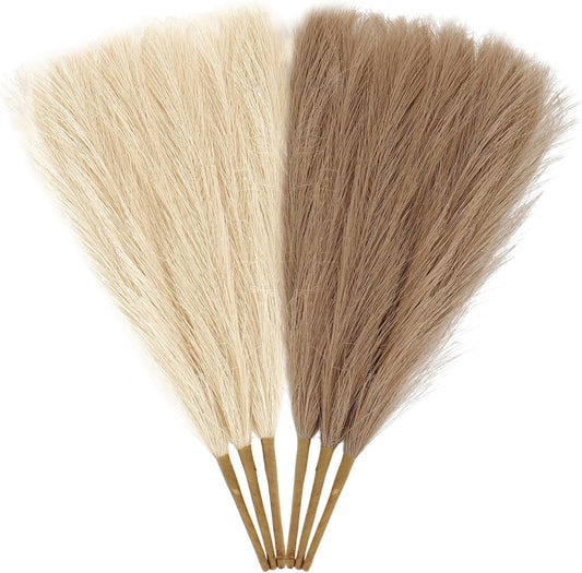 30pcs Pampas Grass Decor,21" Artificial Pompous Grass Bulk,Small Vase Filler Pompas Grass for Home Wedding Living Room Wall Party Decoration (Beige,Light Brown, 21 Inch 30 Pcs)