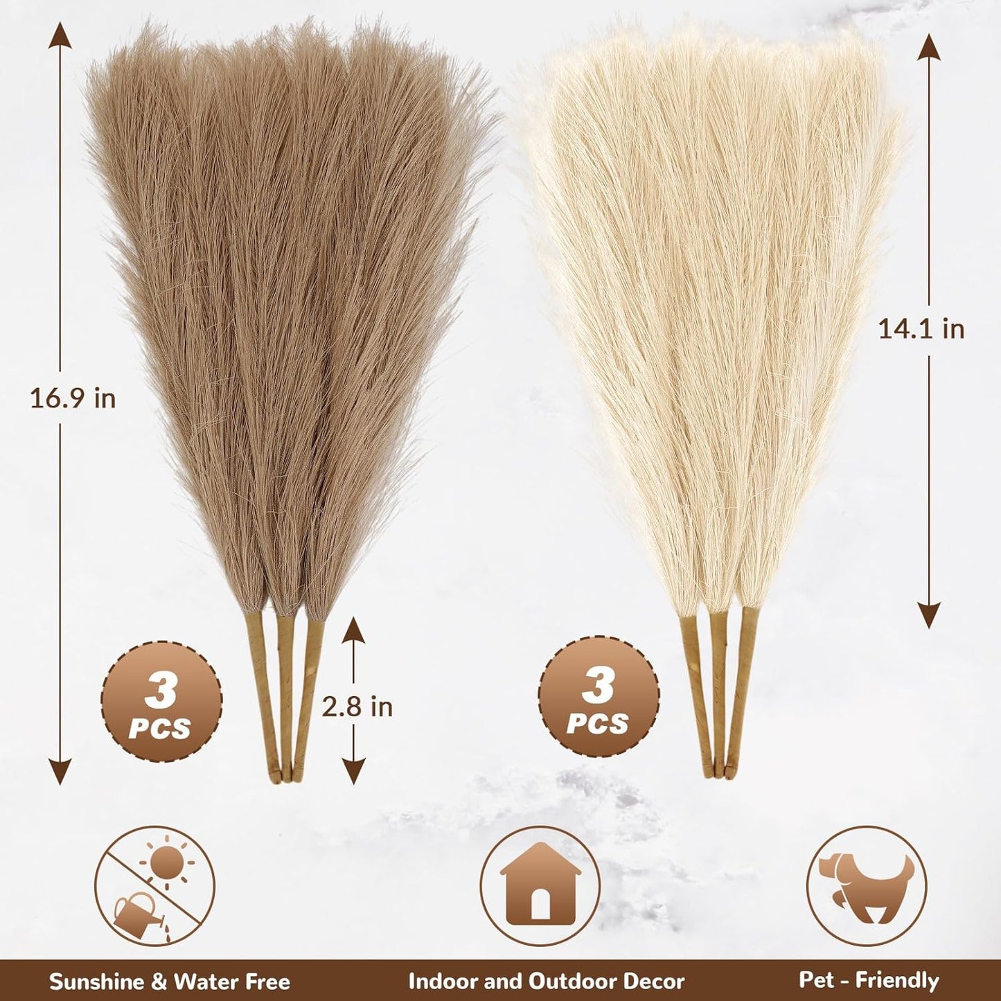 30pcs Pampas Grass Decor,21" Artificial Pompous Grass Bulk,Small Vase Filler Pompas Grass for Home Wedding Living Room Wall Party Decoration (Beige,Light Brown, 21 Inch 30 Pcs)