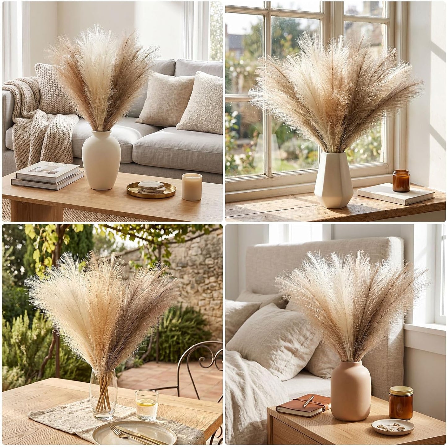 30pcs Pampas Grass Decor,21" Artificial Pompous Grass Bulk,Small Vase Filler Pompas Grass for Home Wedding Living Room Wall Party Decoration (Beige,Light Brown, 21 Inch 30 Pcs)