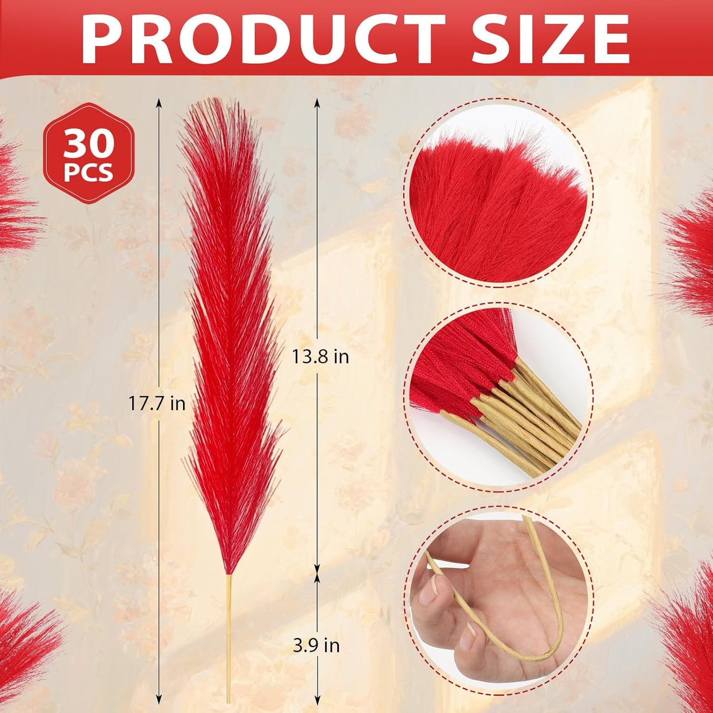 30pcs Pampas Grass Decor,21" Artificial Pompous Grass Bulk,Small Vase Filler Pompas Grass for Home Wedding Living Room Wall Party Decoration (Beige,Light Brown, 21 Inch 30 Pcs)