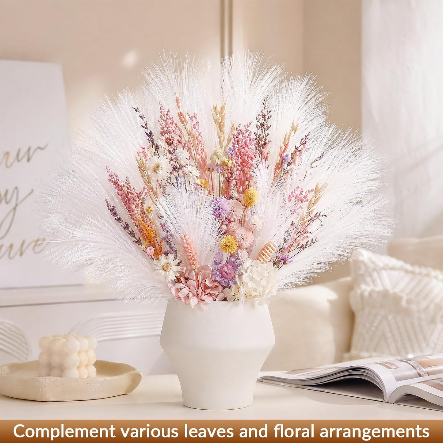 30pcs Pampas Grass Decor,21" Artificial Pompous Grass Bulk,Small Vase Filler Pompas Grass for Home Wedding Living Room Wall Party Decoration (Beige,Light Brown, 21 Inch 30 Pcs)