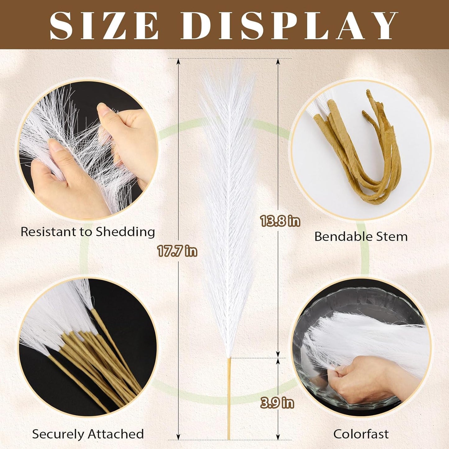 30pcs Pampas Grass Decor,21" Artificial Pompous Grass Bulk,Small Vase Filler Pompas Grass for Home Wedding Living Room Wall Party Decoration (Beige,Light Brown, 21 Inch 30 Pcs)
