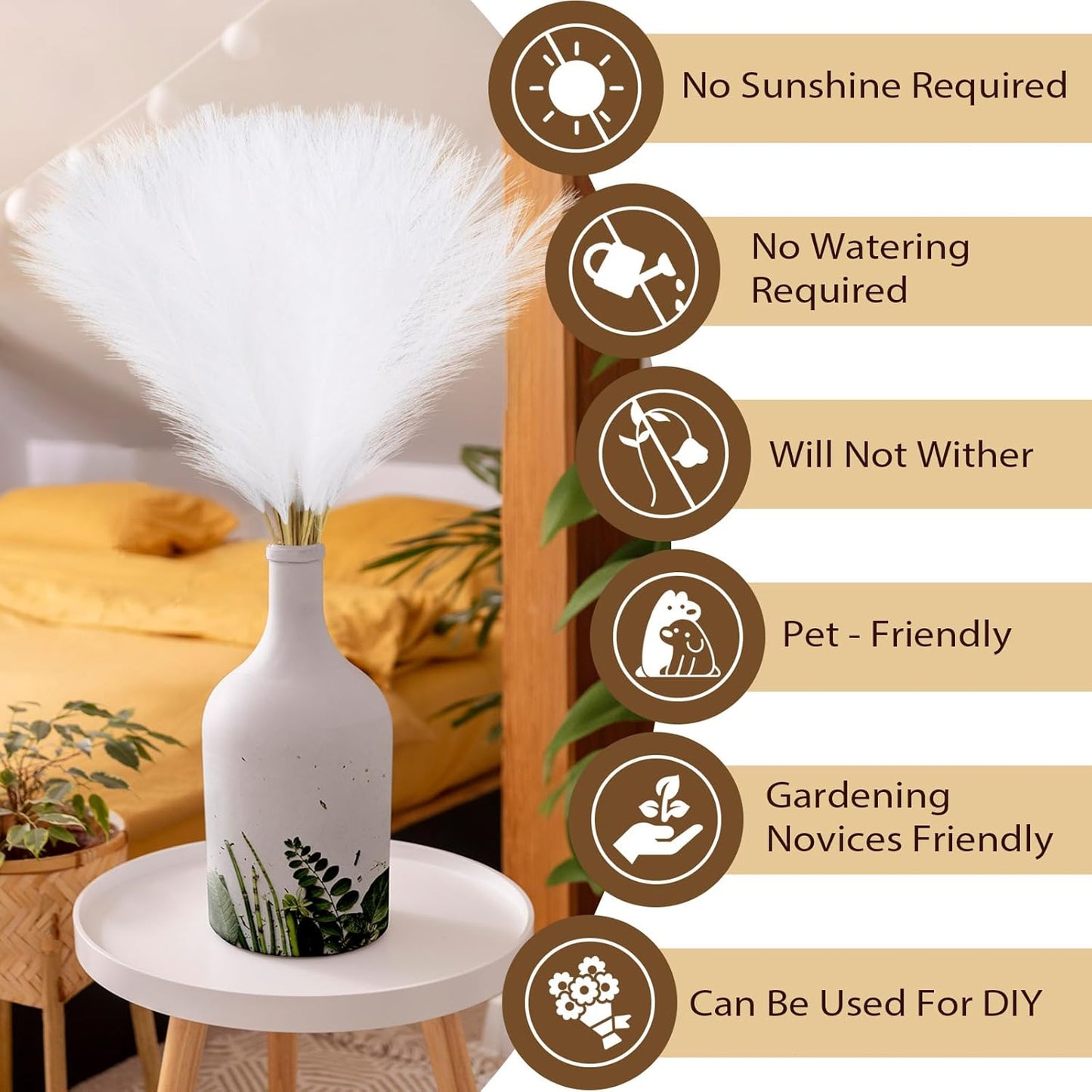 30pcs Pampas Grass Decor,21" Artificial Pompous Grass Bulk,Small Vase Filler Pompas Grass for Home Wedding Living Room Wall Party Decoration (Beige,Light Brown, 21 Inch 30 Pcs)