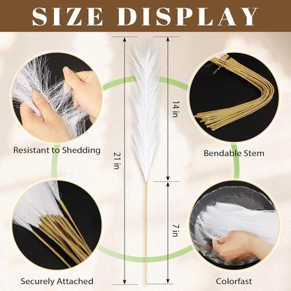 30pcs Pampas Grass Decor,21" Artificial Pompous Grass Bulk,Small Vase Filler Pompas Grass for Home Wedding Living Room Wall Party Decoration (Beige,Light Brown, 21 Inch 30 Pcs)