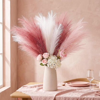 30pcs Pampas Grass Decor,21" Artificial Pompous Grass Bulk,Small Vase Filler Pompas Grass for Home Wedding Living Room Wall Party Decoration (Beige,Light Brown, 21 Inch 30 Pcs)