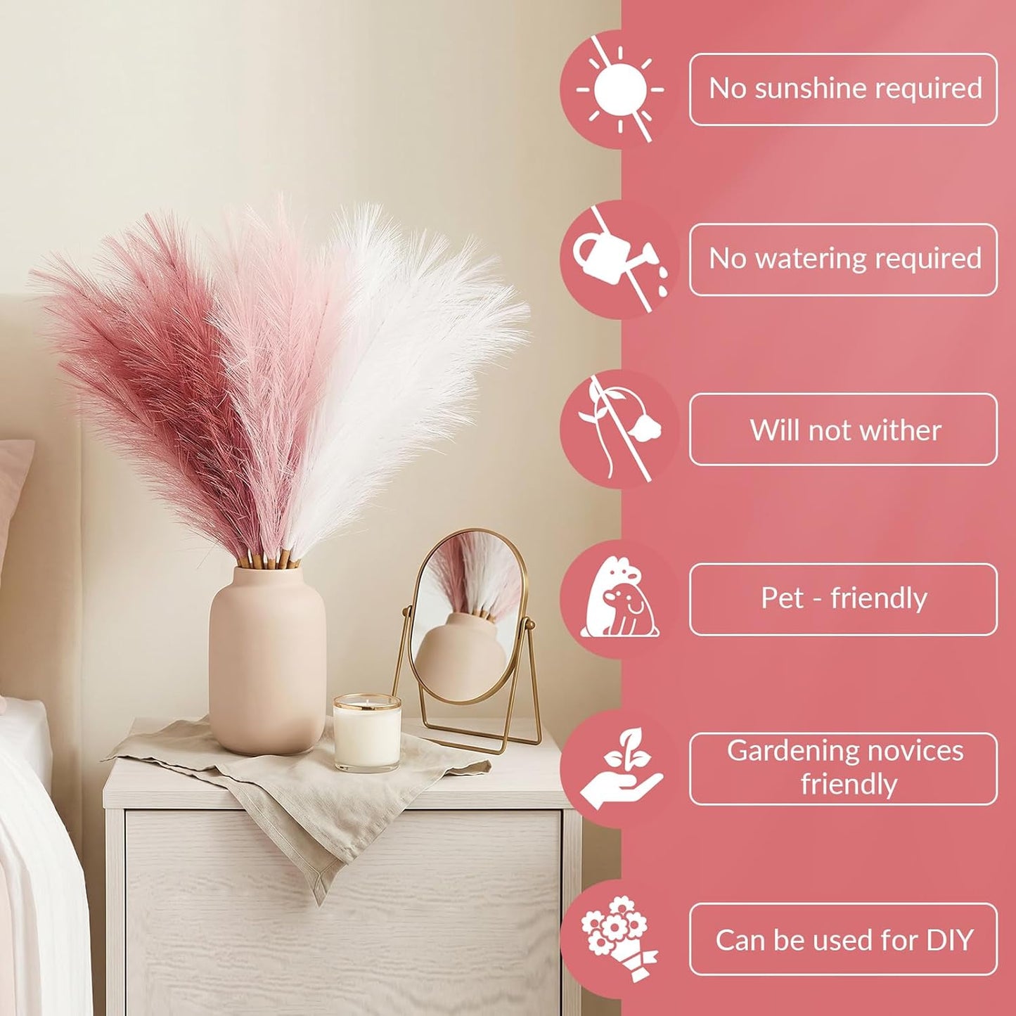 30pcs Pampas Grass Decor,21" Artificial Pompous Grass Bulk,Small Vase Filler Pompas Grass for Home Wedding Living Room Wall Party Decoration (Beige,Light Brown, 21 Inch 30 Pcs)