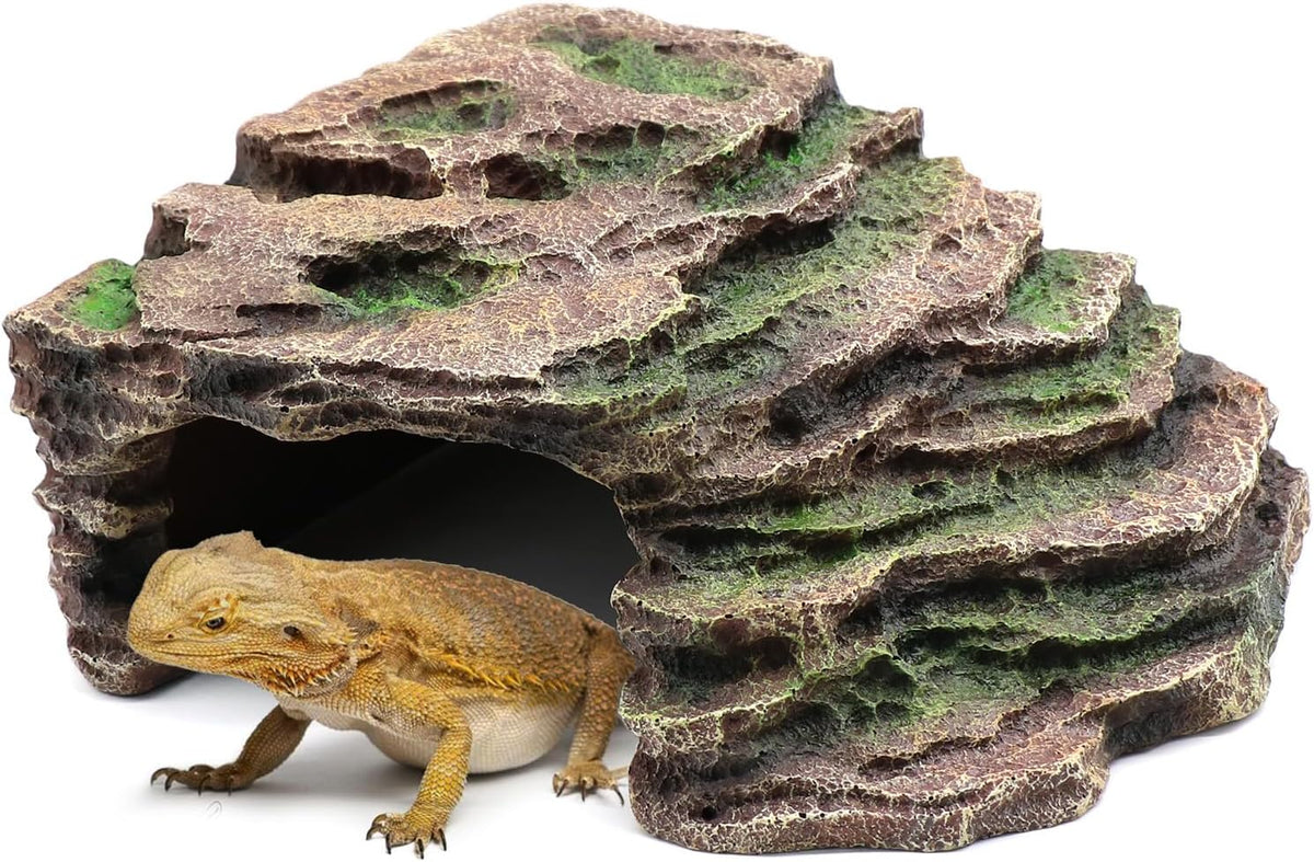 Turtle Basking Platform Shale Scape Step Ledge, Reptile Cave Hideout Turtle Tank Accessories Decorations, Great for Reptiles, Amphibians, Leopard Gecko, Bearded Dragons, Lizard, Frogs