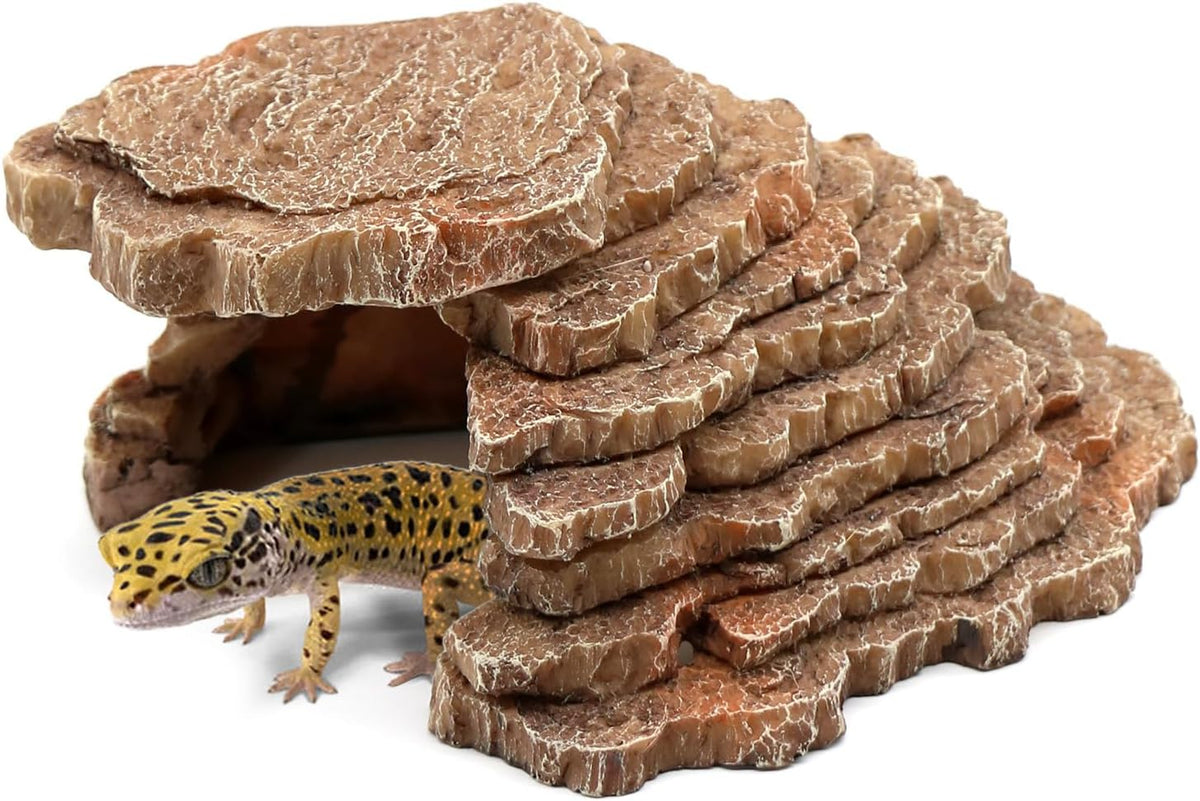 Turtle Basking Platform Shale Scape Step Ledge, Reptile Cave Hideout Turtle Tank Accessories Decorations, Great for Reptiles, Amphibians, Leopard Gecko, Bearded Dragons, Lizard, Frogs