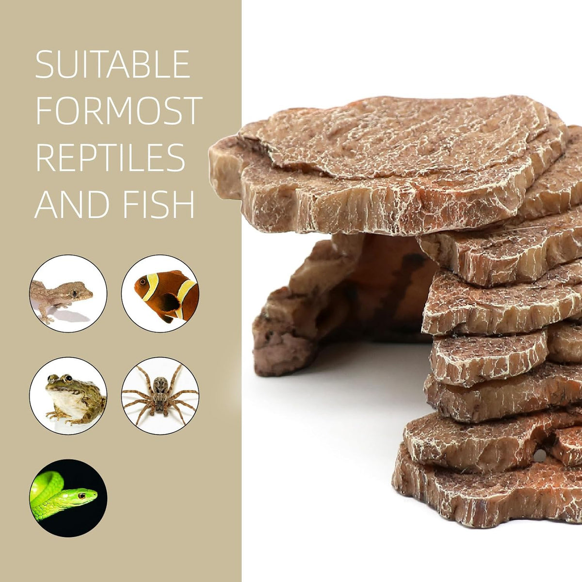 Turtle Basking Platform Shale Scape Step Ledge, Reptile Cave Hideout Turtle Tank Accessories Decorations, Great for Reptiles, Amphibians, Leopard Gecko, Bearded Dragons, Lizard, Frogs