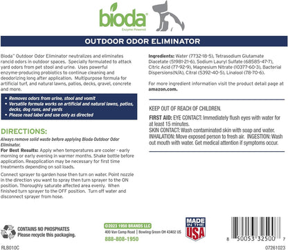 Probiotic Natural Outdoor Odor Eliminator, 1 gal Refill | Enzyme Cleaner Destroys Cat & Dog Odor, Neutralizer for Lawn, Artificial Grass, and Patios