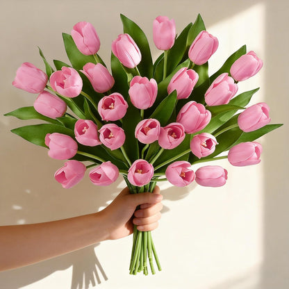 12 Pcs White Tulips Artificial Flowers Real Touch Tulips Fake Faux Tulip Flower Bouquet for Arrangement Wedding Spring Home Decor Floral Party Centerpiece 14 Inch