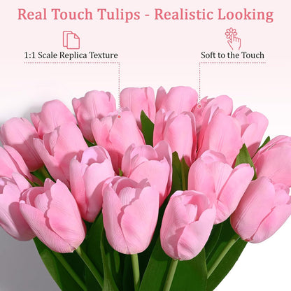 12 Pcs White Tulips Artificial Flowers Real Touch Tulips Fake Faux Tulip Flower Bouquet for Arrangement Wedding Spring Home Decor Floral Party Centerpiece 14 Inch