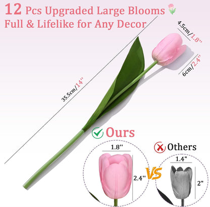 12 Pcs White Tulips Artificial Flowers Real Touch Tulips Fake Faux Tulip Flower Bouquet for Arrangement Wedding Spring Home Decor Floral Party Centerpiece 14 Inch
