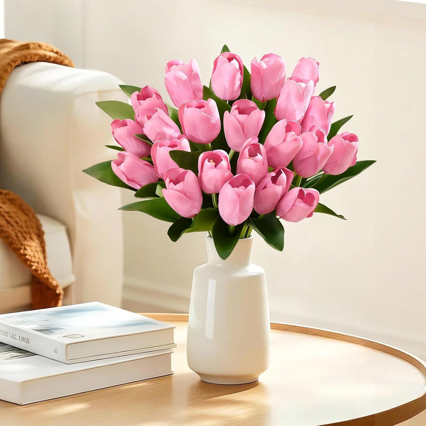 12 Pcs White Tulips Artificial Flowers Real Touch Tulips Fake Faux Tulip Flower Bouquet for Arrangement Wedding Spring Home Decor Floral Party Centerpiece 14 Inch