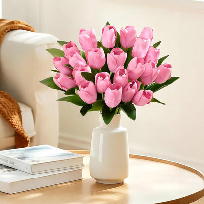 12 Pcs White Tulips Artificial Flowers Real Touch Tulips Fake Faux Tulip Flower Bouquet for Arrangement Wedding Spring Home Decor Floral Party Centerpiece 14 Inch