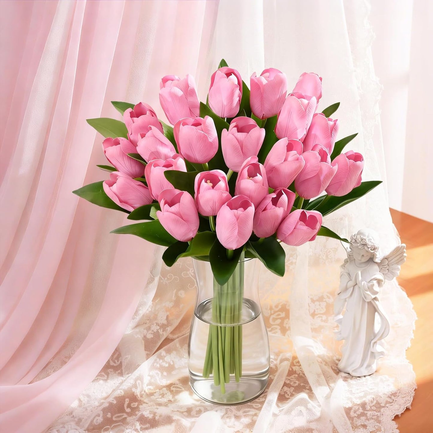 12 Pcs White Tulips Artificial Flowers Real Touch Tulips Fake Faux Tulip Flower Bouquet for Arrangement Wedding Spring Home Decor Floral Party Centerpiece 14 Inch