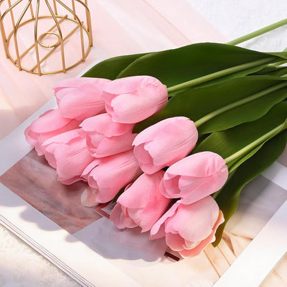 12 Pcs White Tulips Artificial Flowers Real Touch Tulips Fake Faux Tulip Flower Bouquet for Arrangement Wedding Spring Home Decor Floral Party Centerpiece 14 Inch