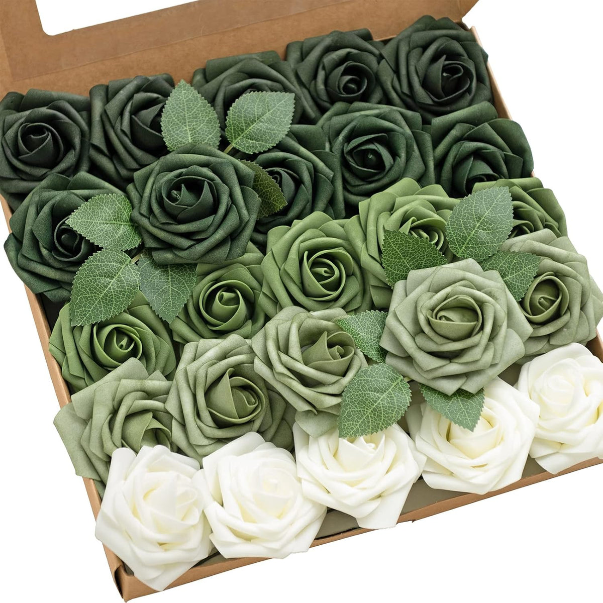 Artificial Flowers, 3" Roses in Emerald Green Shades