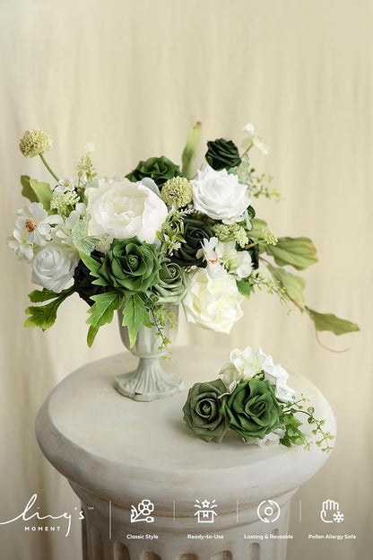 Artificial Flowers, 3" Roses in Emerald Green Shades