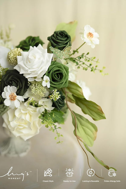 Artificial Flowers, 3" Roses in Emerald Green Shades