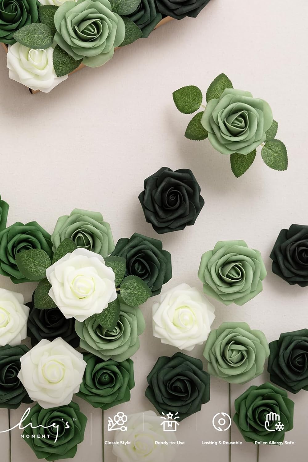 Artificial Flowers, 3" Roses in Emerald Green Shades