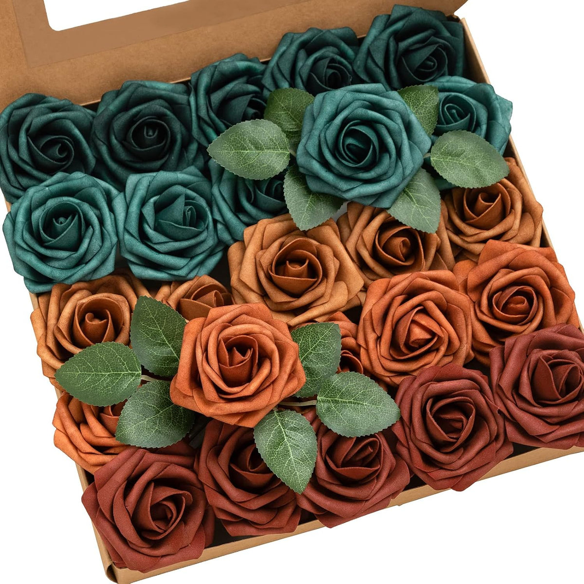 Artificial Flowers, 3" Roses in Emerald Green Shades