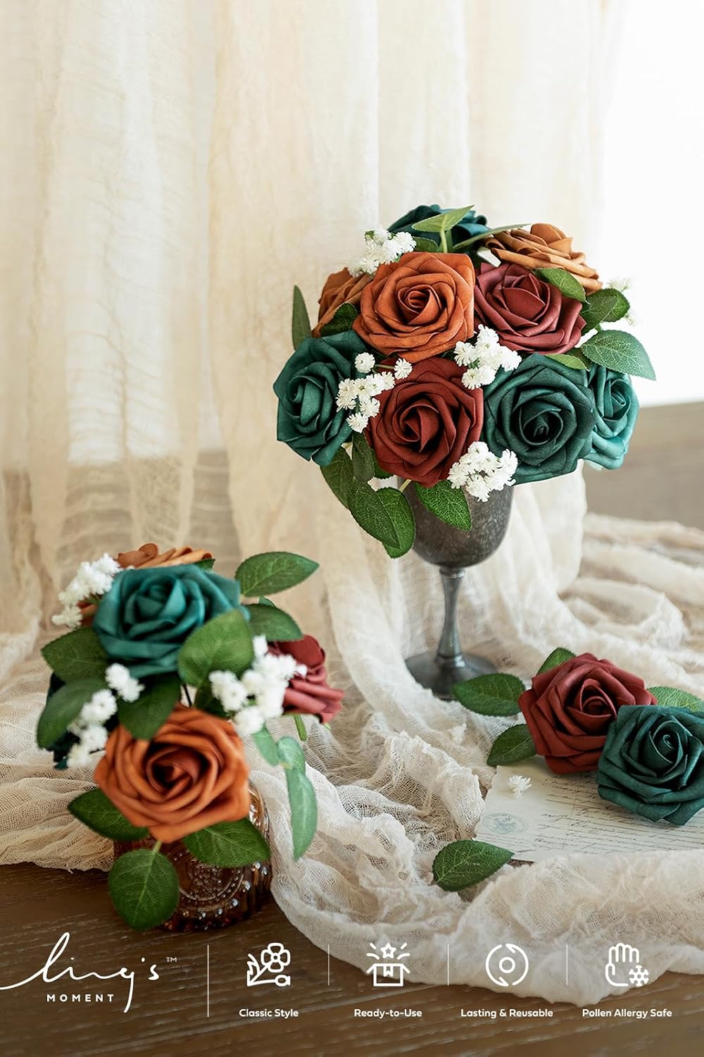 Artificial Flowers, 3" Roses in Emerald Green Shades