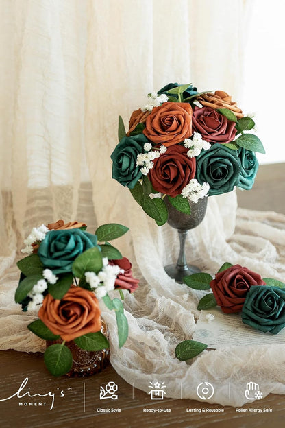 Artificial Flowers, 3" Roses in Emerald Green Shades
