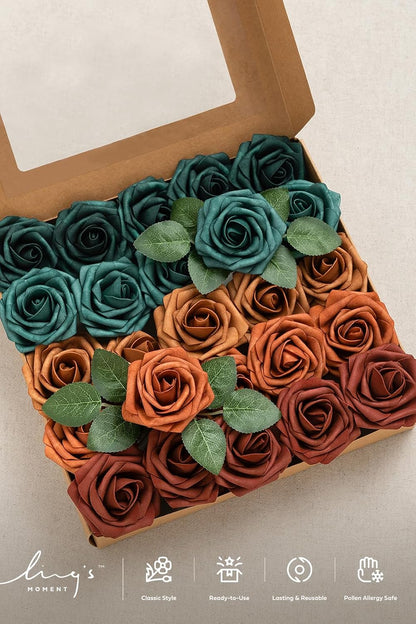 Artificial Flowers, 3" Roses in Emerald Green Shades