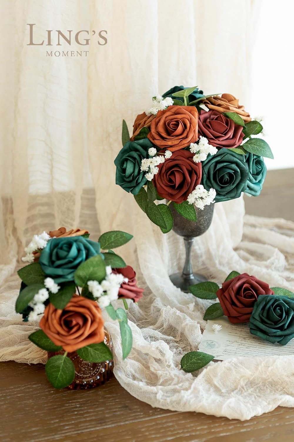 Artificial Flowers, 3" Roses in Emerald Green Shades