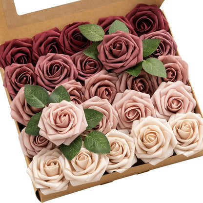 Artificial Flowers, 3" Roses in Emerald Green Shades