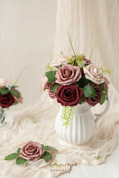 Artificial Flowers, 3" Roses in Emerald Green Shades